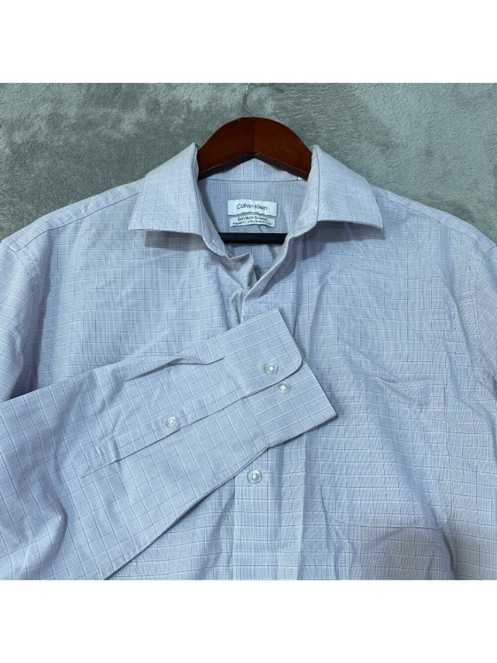 Calvin Klein Men's L Regular Fit Purple Grid Long Sleeve Dress Shirt
